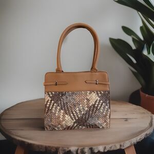 Nine West Woven Shoulder Bag Muted Multi Color W Metallic Hints Faux Leather